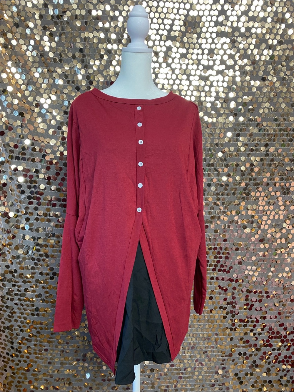Burgundy and Black Long Sleeve Tunic Top #1598